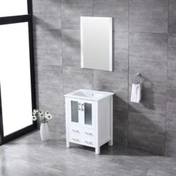 Lexora Volez 24" White Single Vanity, Integrated Top, White Integrated Square Sink And 22" Mirror 19 Lexora Volez 24" White Single Vanity, Integrated Top, White Integrated Square Sink And 22" Mirror -Home And Outdoor LV341824SAESM22 4