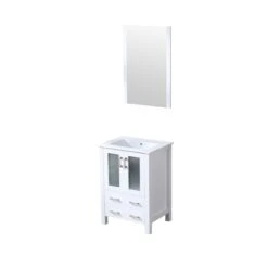 Lexora Volez 24" White Single Vanity, Integrated Top, White Integrated Square Sink And 22" Mirror 22 Lexora Volez 24" White Single Vanity, Integrated Top, White Integrated Square Sink And 22" Mirror -Home And Outdoor LV341824SAESM22 8