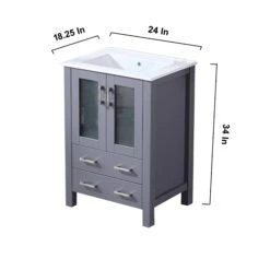 Lexora Volez 24" Dark Grey Single Vanity, Integrated Top, White Integrated Square Sink And 22" Mirror -Home And Outdoor LV341824SBESM22 12