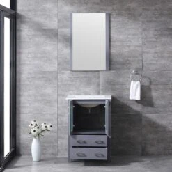 Lexora Volez 24" Dark Grey Single Vanity, Integrated Top, White Integrated Square Sink And 22" Mirror -Home And Outdoor LV341824SBESM22 2