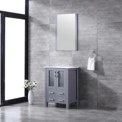 Lexora Volez 24" Dark Grey Single Vanity, Integrated Top, White Integrated Square Sink And 22" Mirror -Home And Outdoor LV341824SBESM22 3
