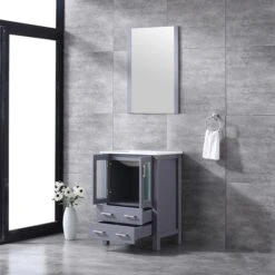 Lexora Volez 24" Dark Grey Single Vanity, Integrated Top, White Integrated Square Sink And 22" Mirror -Home And Outdoor LV341824SBESM22 4