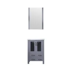Lexora Volez 24" Dark Grey Single Vanity, Integrated Top, White Integrated Square Sink And 22" Mirror