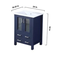 Lexora Volez 24" Navy Blue Single Vanity, Integrated Top, White Integrated Square Sink And 22" Mirror -Home And Outdoor LV341824SEESM22 11