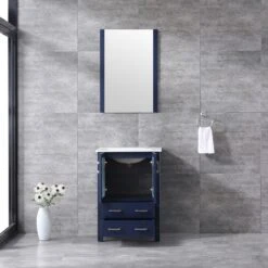 Lexora Volez 24" Navy Blue Single Vanity, Integrated Top, White Integrated Square Sink And 22" Mirror -Home And Outdoor LV341824SEESM22 2