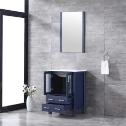 Lexora Volez 24" Navy Blue Single Vanity, Integrated Top, White Integrated Square Sink And 22" Mirror -Home And Outdoor LV341824SEESM22 4