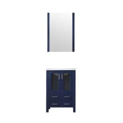 Lexora Volez 24" Navy Blue Single Vanity, Integrated Top, White Integrated Square Sink And 22" Mirror