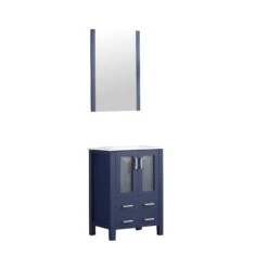 Lexora Volez 24" Navy Blue Single Vanity, Integrated Top, White Integrated Square Sink And 22" Mirror -Home And Outdoor LV341824SEESM22 7