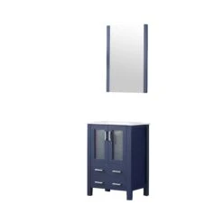 Lexora Volez 24" Navy Blue Single Vanity, Integrated Top, White Integrated Square Sink And 22" Mirror -Home And Outdoor LV341824SEESM22 8