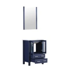 Lexora Volez 24" Navy Blue Single Vanity, Integrated Top, White Integrated Square Sink And 22" Mirror -Home And Outdoor LV341824SEESM22 9
