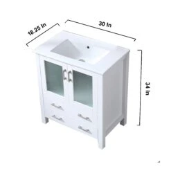 Lexora Volez 30" White Single Vanity, Integrated Top, White Integrated Square Sink And 28" Mirror -Home And Outdoor LV341830SAESM28 12
