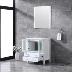 Lexora Volez 30" White Single Vanity, Integrated Top, White Integrated Square Sink And 28" Mirror -Home And Outdoor LV341830SAESM28 4