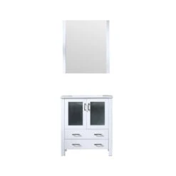 Lexora Volez 30" White Single Vanity, Integrated Top, White Integrated Square Sink And 28" Mirror