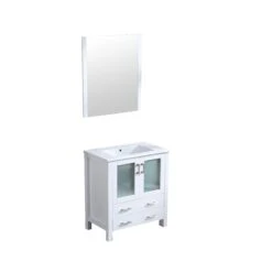 Lexora Volez 30" White Single Vanity, Integrated Top, White Integrated Square Sink And 28" Mirror -Home And Outdoor LV341830SAESM28 7