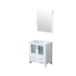 Lexora Volez 30" White Single Vanity, Integrated Top, White Integrated Square Sink And 28" Mirror -Home And Outdoor LV341830SAESM28 8