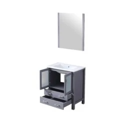 Lexora Volez 30" Dark Grey Single Vanity, Integrated Top, White Integrated Square Sink And 28" Mirror 24 Lexora Volez 30" Dark Grey Single Vanity, Integrated Top, White Integrated Square Sink And 28" Mirror -Home And Outdoor LV341830SBESM28 10