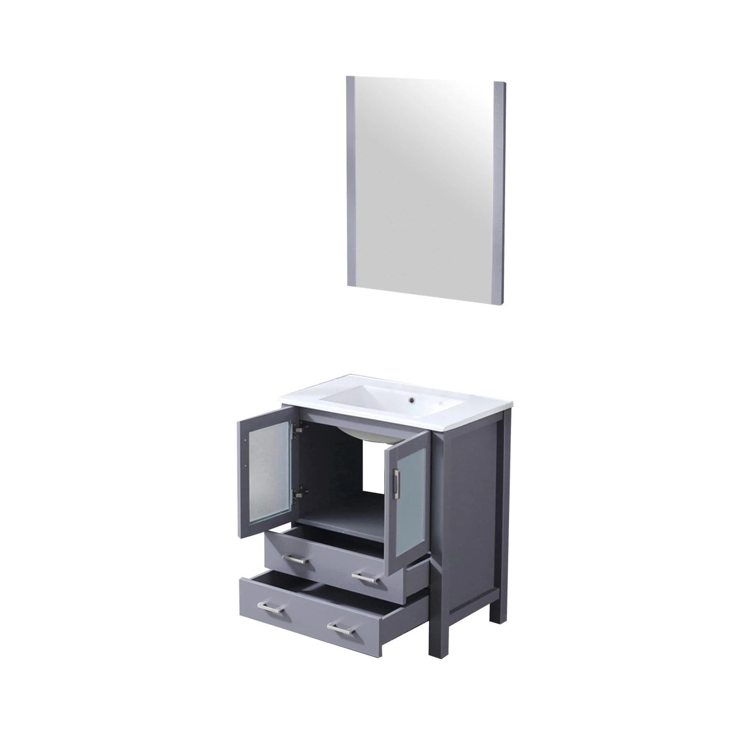 Lexora Volez 30" Dark Grey Single Vanity, Integrated Top, White Integrated Square Sink And 28" Mirror 12 Lexora Volez 30" Dark Grey Single Vanity, Integrated Top, White Integrated Square Sink And 28" Mirror - Image 10
