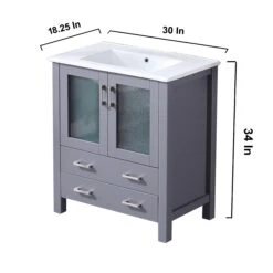 Lexora Volez 30" Dark Grey Single Vanity, Integrated Top, White Integrated Square Sink And 28" Mirror 26 Lexora Volez 30" Dark Grey Single Vanity, Integrated Top, White Integrated Square Sink And 28" Mirror -Home And Outdoor LV341830SBESM28 12
