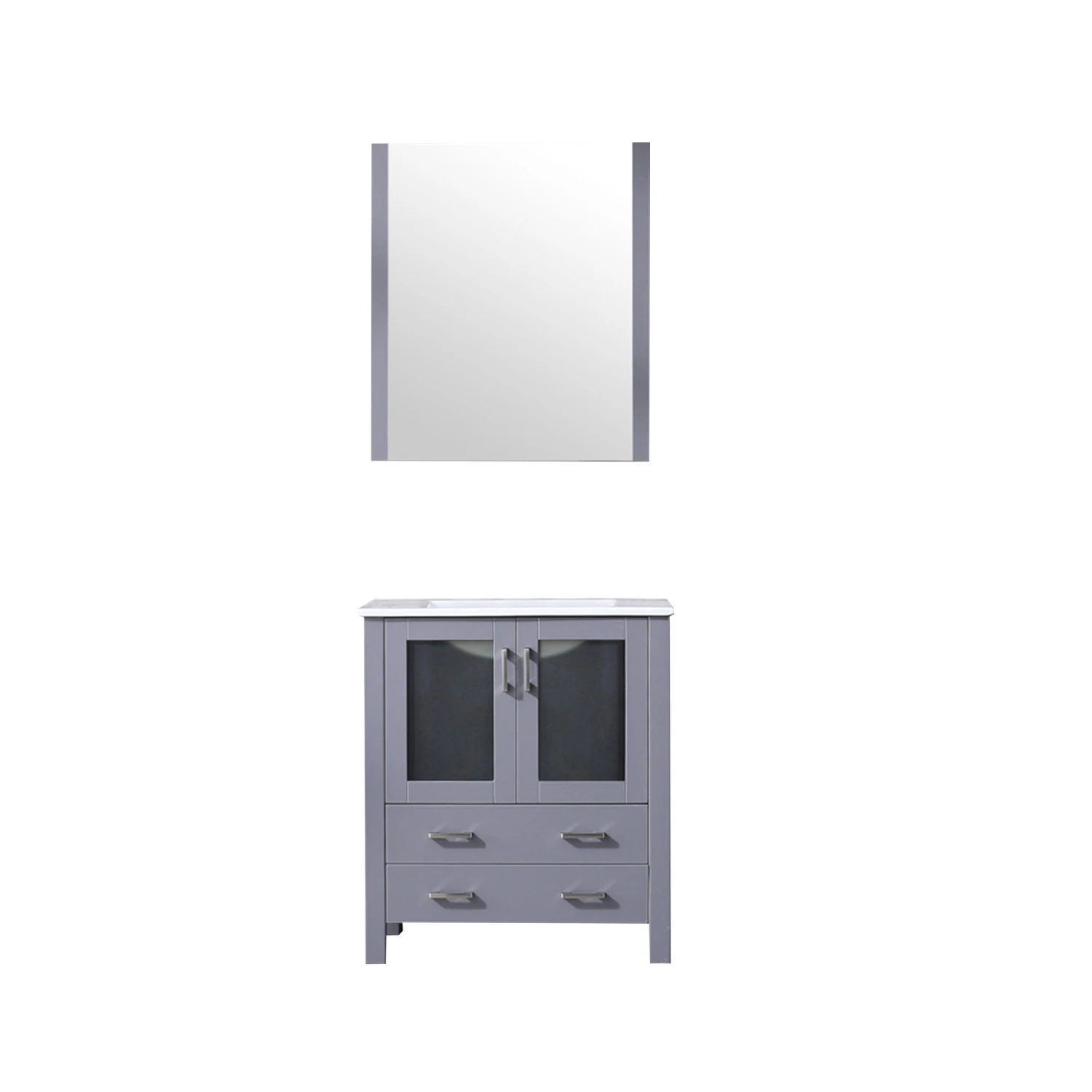Lexora Volez 30" Dark Grey Single Vanity, Integrated Top, White Integrated Square Sink And 28" Mirror 3 Lexora Volez 30" Dark Grey Single Vanity, Integrated Top, White Integrated Square Sink And 28" Mirror
