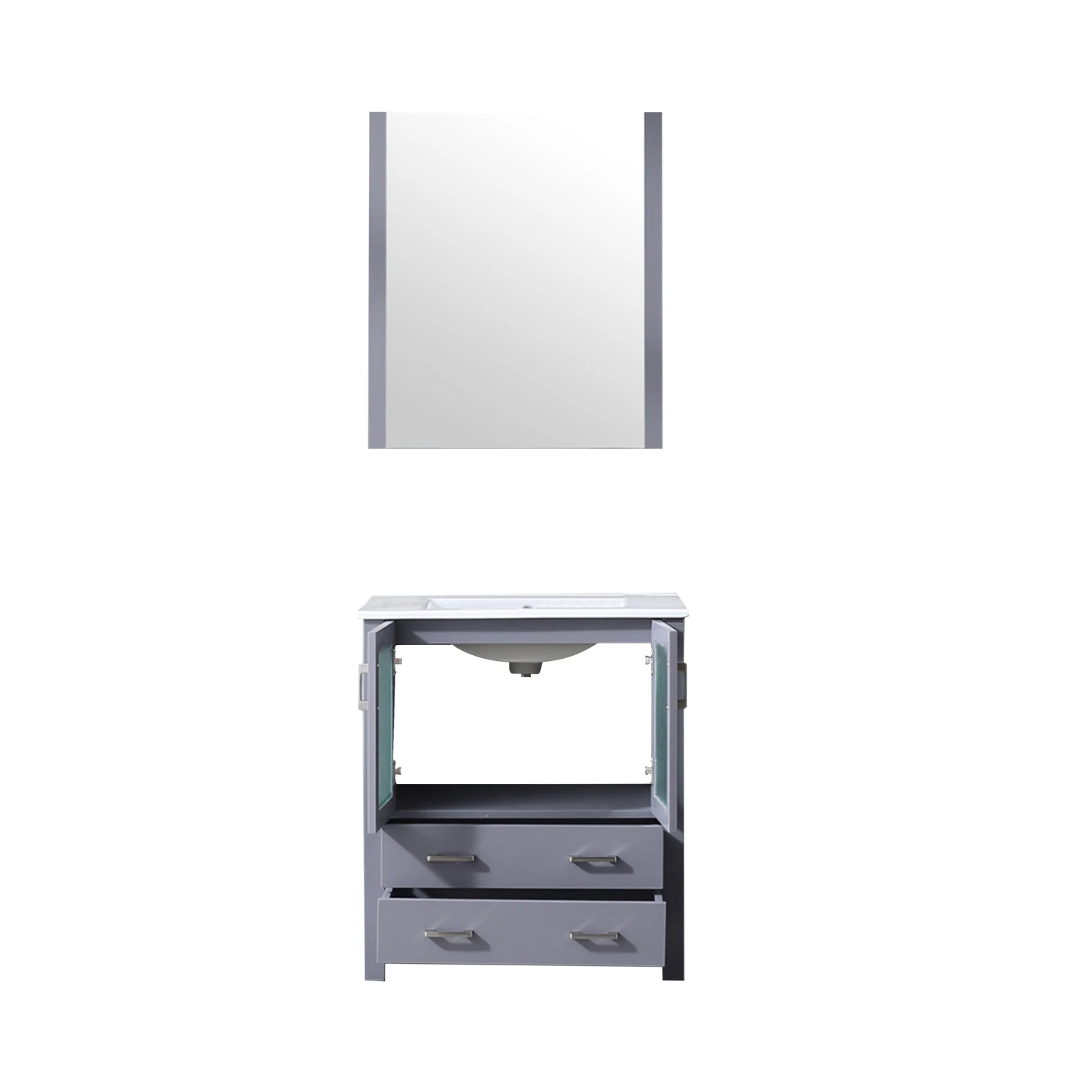 Lexora Volez 30" Dark Grey Single Vanity, Integrated Top, White Integrated Square Sink And 28" Mirror 8 Lexora Volez 30" Dark Grey Single Vanity, Integrated Top, White Integrated Square Sink And 28" Mirror - Image 6