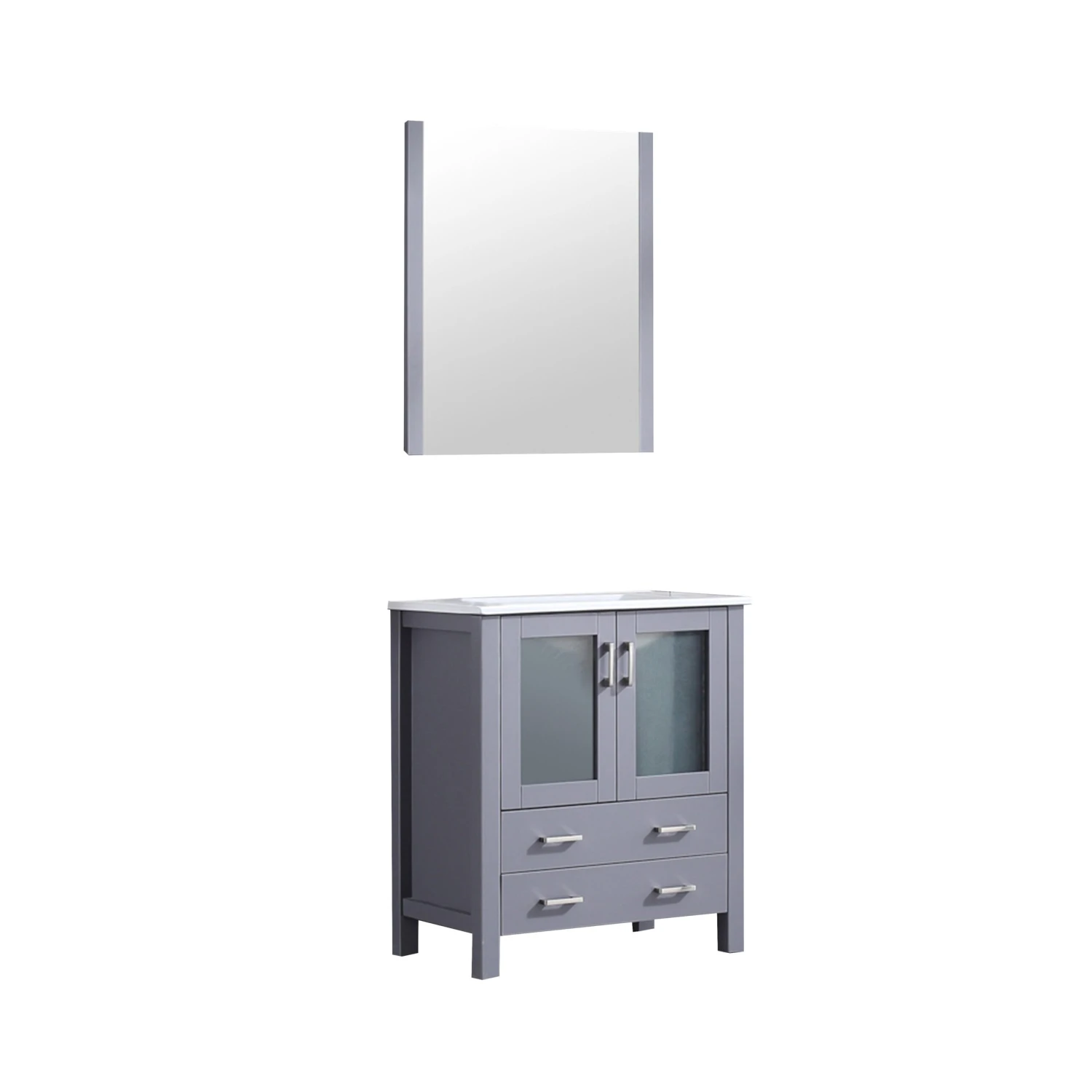 Lexora Volez 30" Dark Grey Single Vanity, Integrated Top, White Integrated Square Sink And 28" Mirror 9 Lexora Volez 30" Dark Grey Single Vanity, Integrated Top, White Integrated Square Sink And 28" Mirror - Image 7