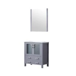 Lexora Volez 30" Dark Grey Single Vanity, Integrated Top, White Integrated Square Sink And 28" Mirror 22 Lexora Volez 30" Dark Grey Single Vanity, Integrated Top, White Integrated Square Sink And 28" Mirror -Home And Outdoor LV341830SBESM28 8