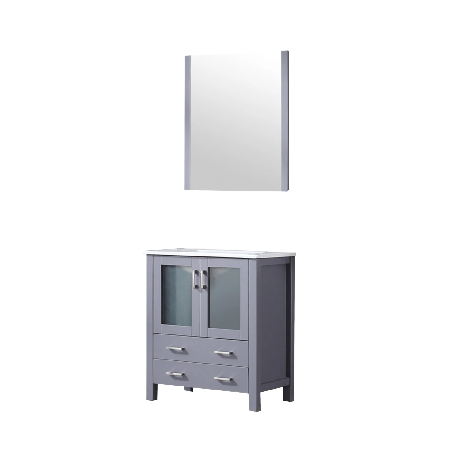 Lexora Volez 30" Dark Grey Single Vanity, Integrated Top, White Integrated Square Sink And 28" Mirror 10 Lexora Volez 30" Dark Grey Single Vanity, Integrated Top, White Integrated Square Sink And 28" Mirror - Image 8