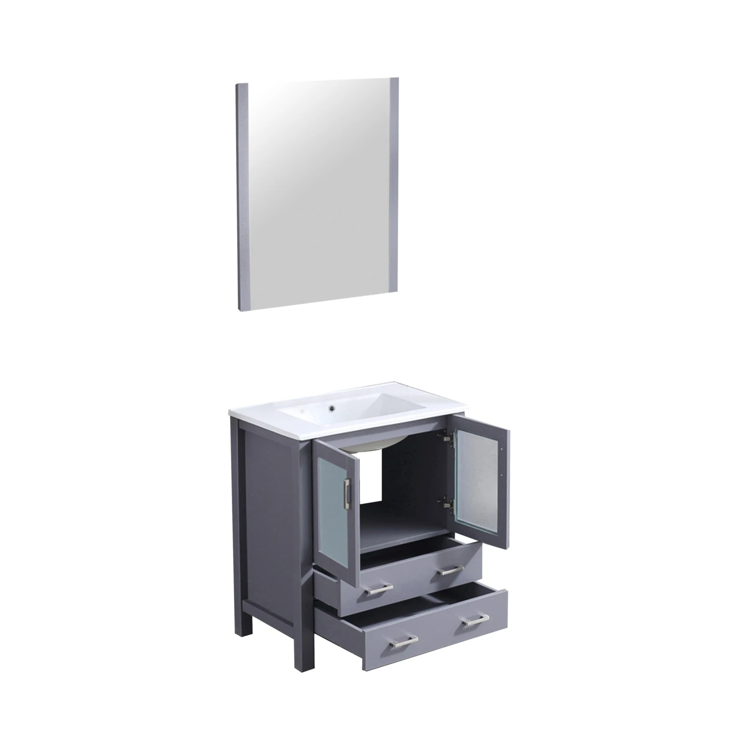 Lexora Volez 30" Dark Grey Single Vanity, Integrated Top, White Integrated Square Sink And 28" Mirror 11 Lexora Volez 30" Dark Grey Single Vanity, Integrated Top, White Integrated Square Sink And 28" Mirror - Image 9