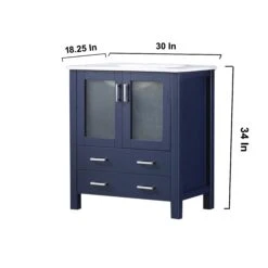 Lexora Volez 30" Navy Blue Single Vanity, Integrated Top, White Integrated Square Sink And 28" Mirror -Home And Outdoor LV341830SEESM28 11