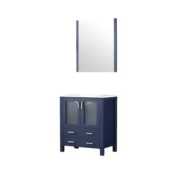 Lexora Volez 30" Navy Blue Single Vanity, Integrated Top, White Integrated Square Sink And 28" Mirror -Home And Outdoor LV341830SEESM28 8