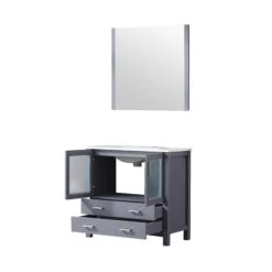 Lexora Volez 36" Dark Grey Single Vanity, Integrated Top, White Integrated Square Sink And 34" Mirror -Home And Outdoor LV341836SBESM34 10