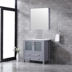 Lexora Volez 36" Dark Grey Single Vanity, Integrated Top, White Integrated Square Sink And 34" Mirror -Home And Outdoor LV341836SBESM34 3
