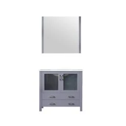 Lexora Volez 36" Dark Grey Single Vanity, Integrated Top, White Integrated Square Sink And 34" Mirror