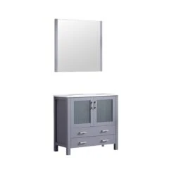 Lexora Volez 36" Dark Grey Single Vanity, Integrated Top, White Integrated Square Sink And 34" Mirror -Home And Outdoor LV341836SBESM34 7