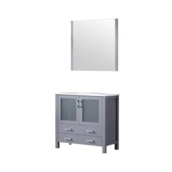 Lexora Volez 36" Dark Grey Single Vanity, Integrated Top, White Integrated Square Sink And 34" Mirror -Home And Outdoor LV341836SBESM34 8