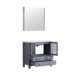 Lexora Volez 36" Dark Grey Single Vanity, Integrated Top, White Integrated Square Sink And 34" Mirror -Home And Outdoor LV341836SBESM34 9