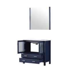 Lexora Volez 36" Navy Blue Single Vanity, Integrated Top, White Integrated Square Sink And 34" Mirror -Home And Outdoor LV341836SEESM34 10