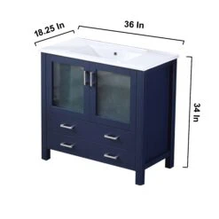 Lexora Volez 36" Navy Blue Single Vanity, Integrated Top, White Integrated Square Sink And 34" Mirror -Home And Outdoor LV341836SEESM34 11