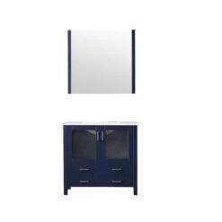 Lexora Volez 36" Navy Blue Single Vanity, Integrated Top, White Integrated Square Sink And 34" Mirror