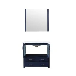 Lexora Volez 36" Navy Blue Single Vanity, Integrated Top, White Integrated Square Sink And 34" Mirror -Home And Outdoor LV341836SEESM34 6