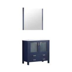 Lexora Volez 36" Navy Blue Single Vanity, Integrated Top, White Integrated Square Sink And 34" Mirror -Home And Outdoor LV341836SEESM34 7