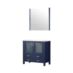 Lexora Volez 36" Navy Blue Single Vanity, Integrated Top, White Integrated Square Sink And 34" Mirror -Home And Outdoor LV341836SEESM34 8