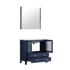 Lexora Volez 36" Navy Blue Single Vanity, Integrated Top, White Integrated Square Sink And 34" Mirror -Home And Outdoor LV341836SEESM34 9