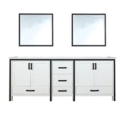 Home And Outdoor 20 Lexora Ziva 84" White Double Vanity, Cultured Marble Top, White Square Sink And 34" Mirrors