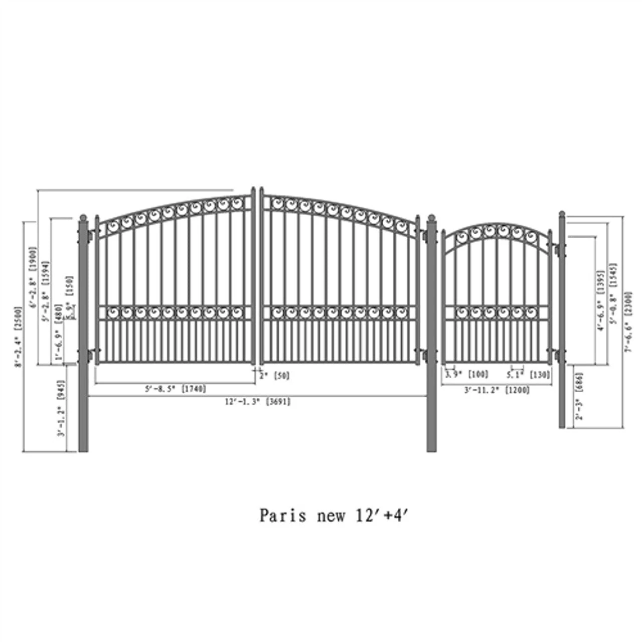 Aleko Steel Dual Swing Driveway Gate - PARIS Style - 12 Ft With Pedestrian Gate - 5 Ft SET12X4PARD-AP 4 Aleko Steel Dual Swing Driveway Gate - PARIS Style - 12 Ft With Pedestrian Gate - 5 Ft SET12X4PARD-AP - Image 2