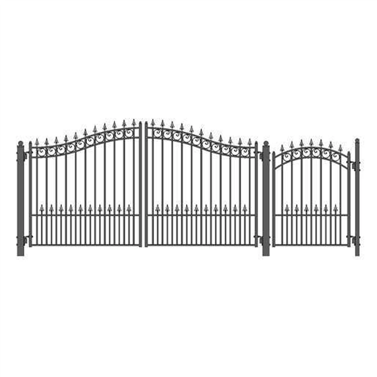 Aleko Steel Dual Swing Driveway Gate - PRAGUE Style - 12 Ft With Pedestrian Gate - 5 Ft SET12X4PRAD-AP 3 Aleko Steel Dual Swing Driveway Gate - PRAGUE Style - 12 Ft With Pedestrian Gate - 5 Ft SET12X4PRAD-AP