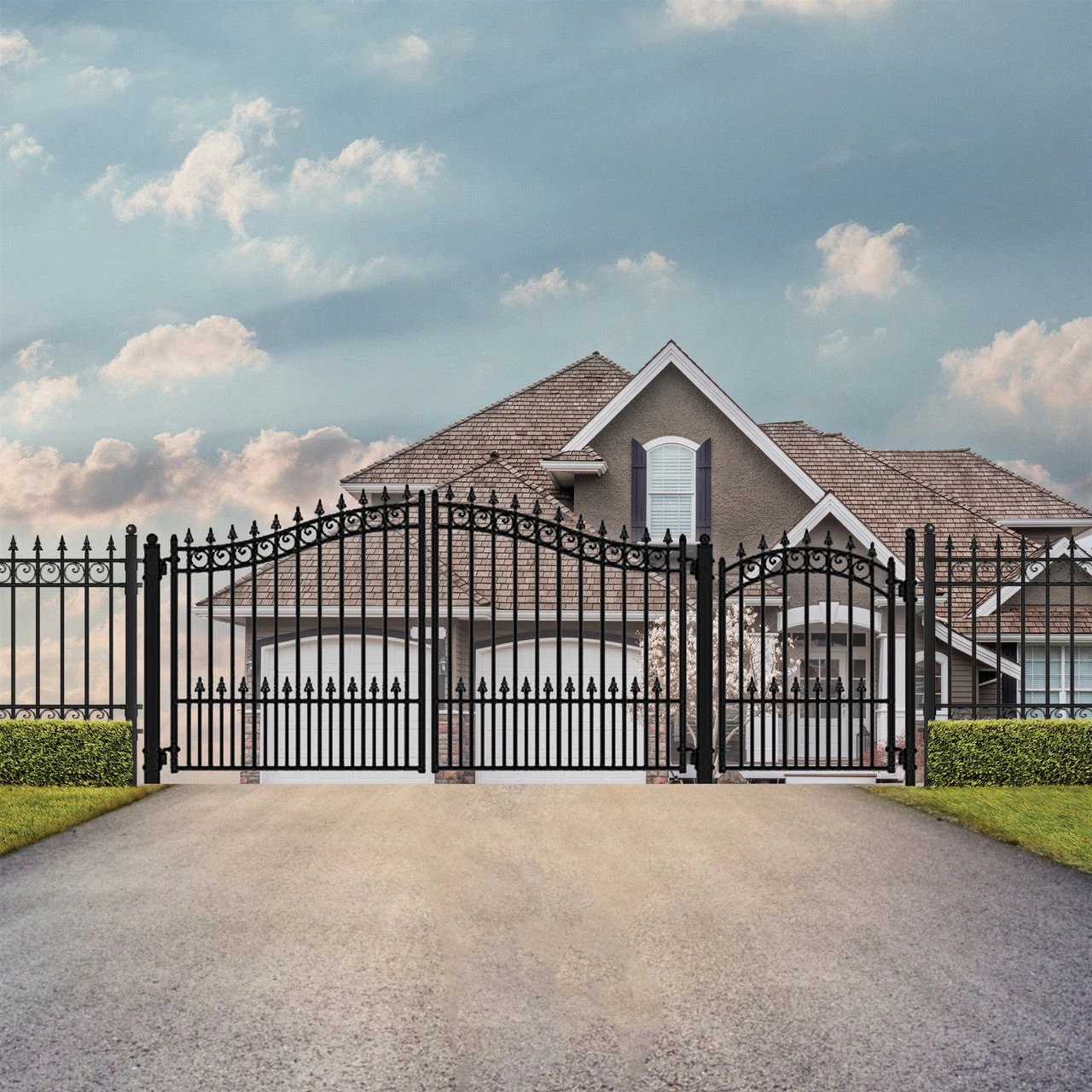 Aleko Steel Dual Swing Driveway Gate - PRAGUE Style - 12 Ft With Pedestrian Gate - 5 Ft SET12X4PRAD-AP 7 Aleko Steel Dual Swing Driveway Gate - PRAGUE Style - 12 Ft With Pedestrian Gate - 5 Ft SET12X4PRAD-AP - Image 5