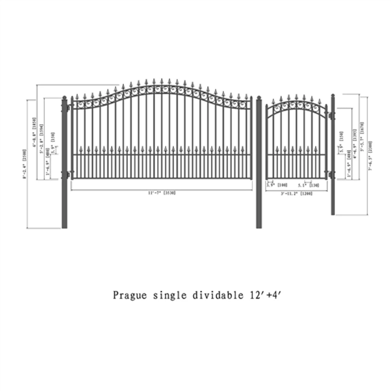 Aleko Steel Single Swing Driveway Gate - PRAGUE Style - 12 Ft With Pedestrian Gate - 5 Ft SET12X4PRAS-AP 4 Aleko Steel Single Swing Driveway Gate - PRAGUE Style - 12 Ft With Pedestrian Gate - 5 Ft SET12X4PRAS-AP - Image 2