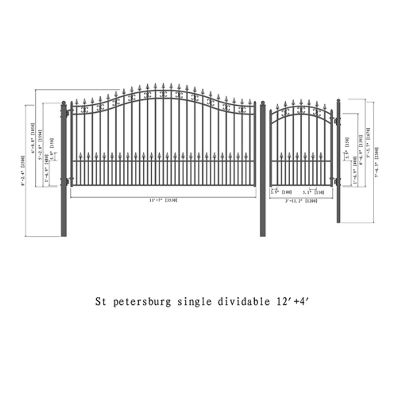Aleko Steel Single Swing Driveway Gate - ST.LOUIS Style - 12 Ft With Pedestrian Gate - 5 Ft SET12X4STPS-AP 4 Aleko Steel Single Swing Driveway Gate - ST.LOUIS Style - 12 Ft With Pedestrian Gate - 5 Ft SET12X4STPS-AP - Image 2