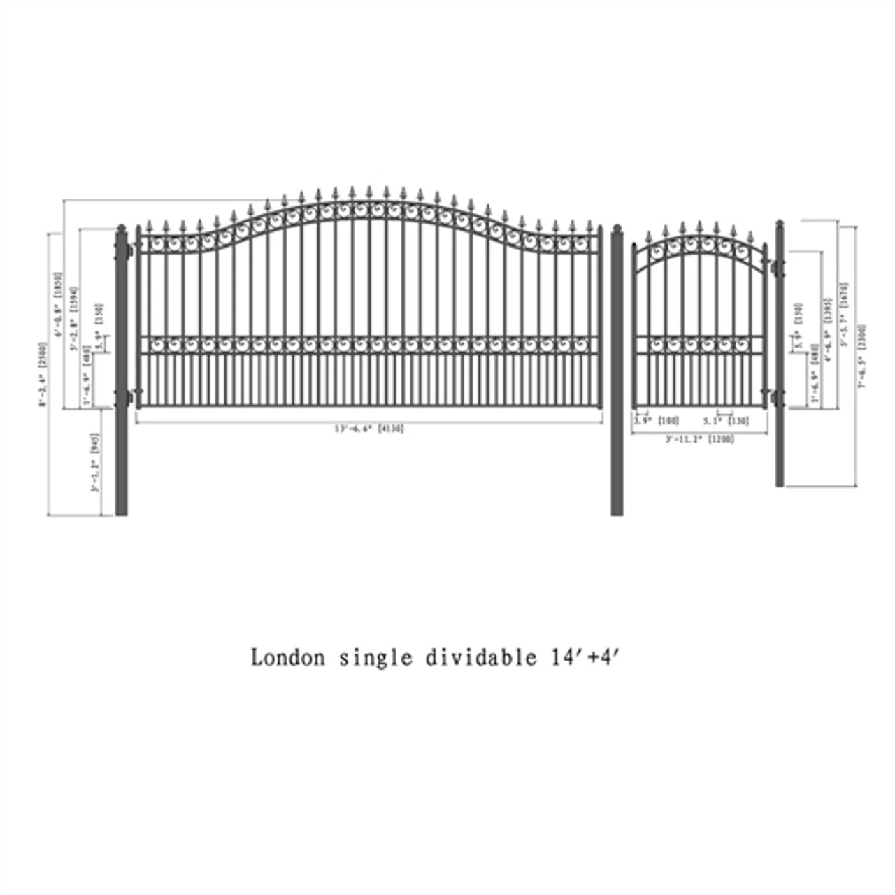 Aleko Steel Single Swing Driveway Gate - LONDON Style - 14 Ft With Pedestrian Gate - 5 Ft SET14X4LONS-AP 4 Aleko Steel Single Swing Driveway Gate - LONDON Style - 14 Ft With Pedestrian Gate - 5 Ft SET14X4LONS-AP - Image 2